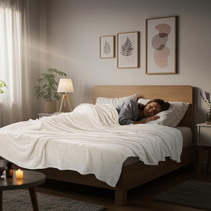 Utopia Bedding Ultra Soft Fleece Bed Blanket King Size Ivory | Microfiber Plush - Image 6