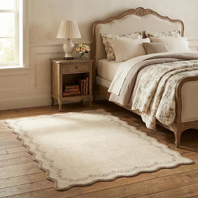 GarveeHome 3x5 Scalloped Washable Area Rug Non Slip Bedroom Entryway Rug | Soft - Image 2