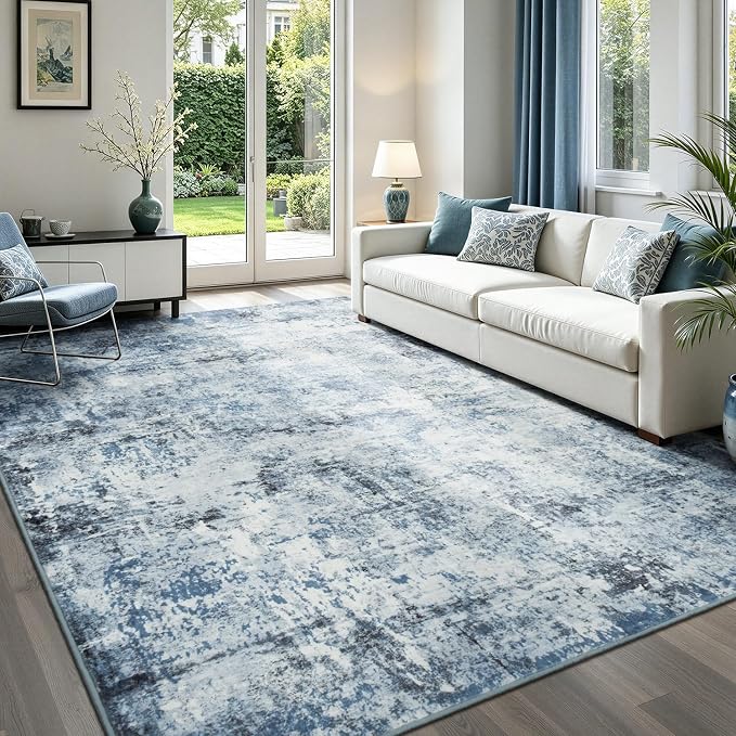Rugflix 5x7 Area Rugs for Living Room, Washable Light Blue Grey Large Rug | by RugflixAreaRugs