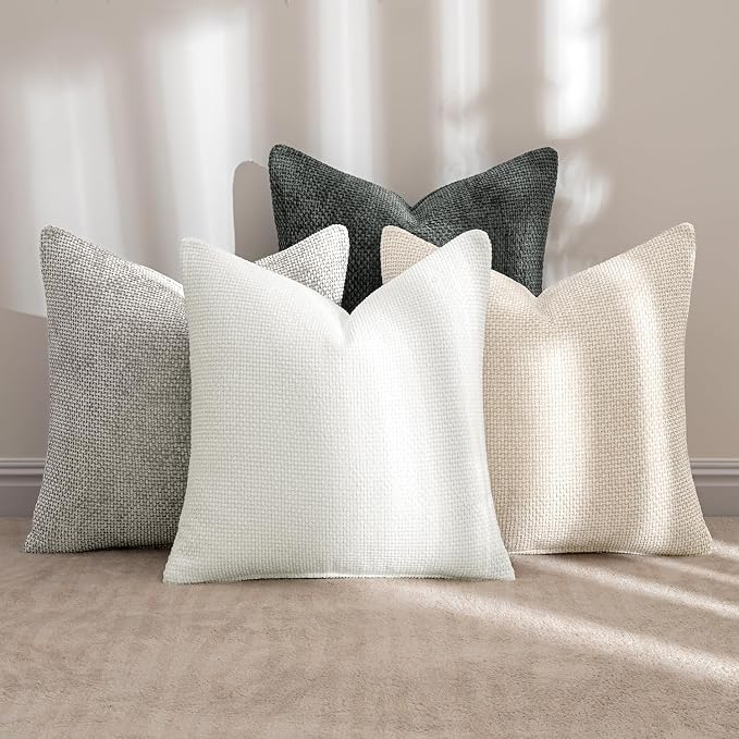 MIULEE Soft Decorative Chenille Pillow Covers Gray 20x20 Pack of 4 | Minimalist - Image 2