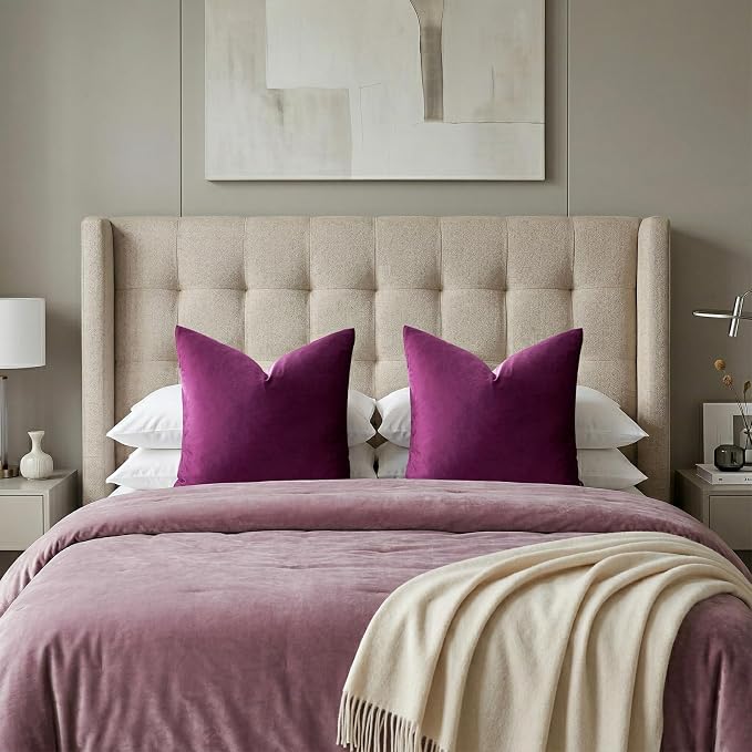 GIGIZAZA Velvet Pillow Covers 22x22 Decorative Pillows Pack of 2 Purple | Throw - Image 7