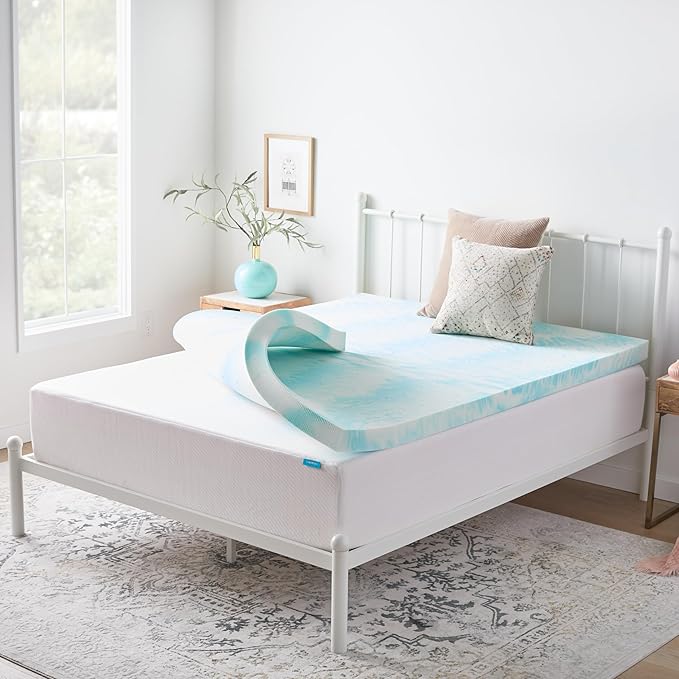 Linenspa 3 Inch Gel Swirl Memory Foam Mattress Topper – Cooling Gel Infused – Pressure Relieving Bed Topper - Mattress Pad – CertiPUR Certified - Twin XL Size