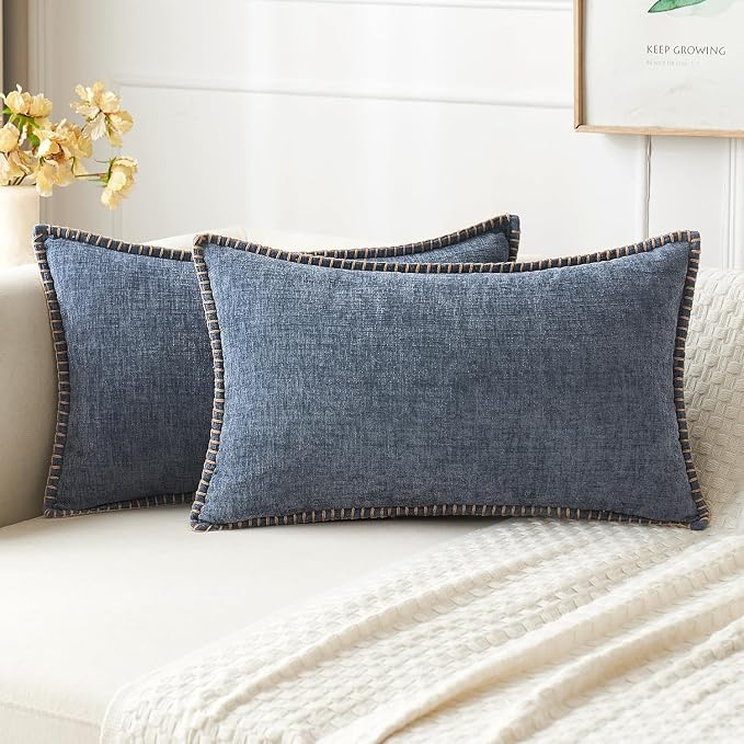 MIULEE Decorative Lumbar Throw Pillow Covers 12x20 in Dark Grey Blue 2 Pack | by MIULEE
