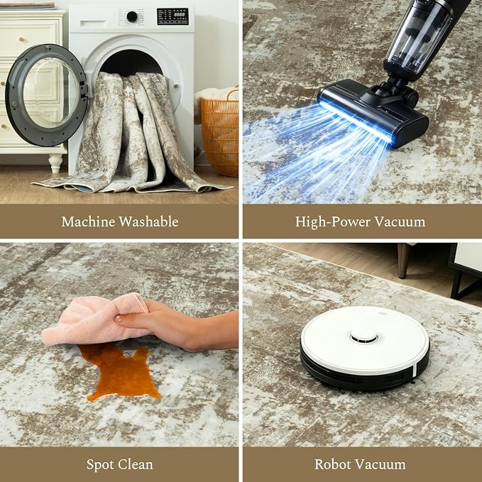Rugflix 8x10 Area Rugs for Living Room, Washable Brown Large Rug | Machine - Image 4