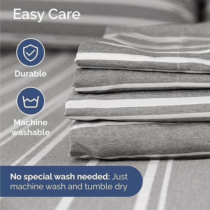 Cal King 6 Piece Sheet Set - Comfy Breathable & Cooling - Soft Hotel Luxury Bedding Set w/ 8-16 Inch Deep Pockets - 1 Flat & 1 Fitted Sheet & 4 Pillowcases - Wrinkle Free & Easy Care - Grey Stripes 3