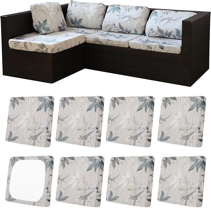 8Pcs Patio Cushion Covers, Outdoor Stretch Cushion Covers, Washable | Stretch by Unknown