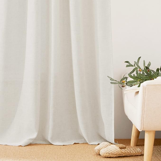 RYB HOME Linen Sheer Curtains for Bedroom, Sunlight Filtering Nature Airy - Image 6