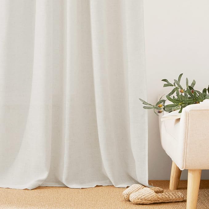 RYB HOME Farmhouse Boho Linen Sheer Curtains 90 inches Long - Image 6