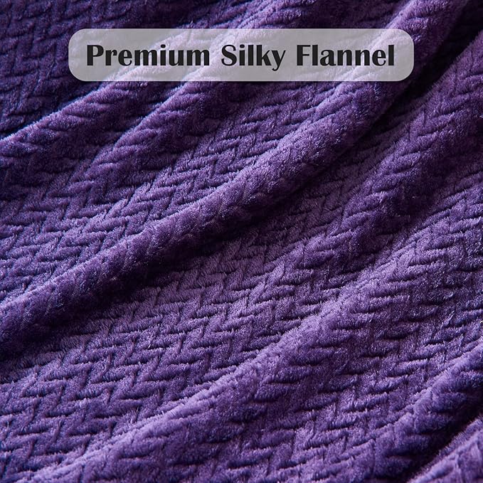 NEWCOSPLAY Super Soft Throw Blanket Dark Purple Premium Silky Flannel Fleece Leaves Pattern Lightweight Bed Blanket All Season Use (Dark Purple, Throw(50"x60"))