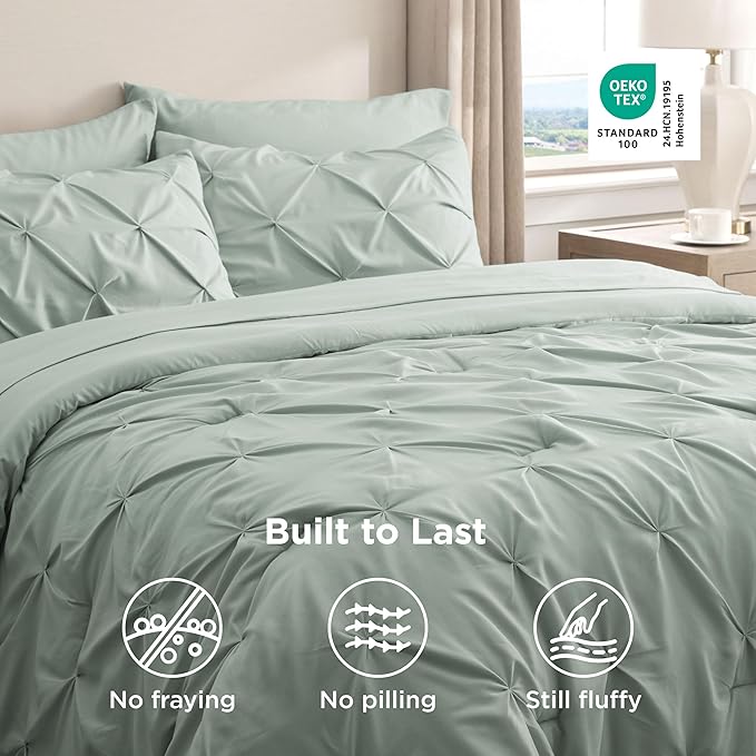 Bedsure Full Size Comforter Sets - Bedding Sets Full 7 Pieces, Pintuck Bed in a Bag Sage Green Bed Set with Comforter, Sheets, Pillowcases & Shams