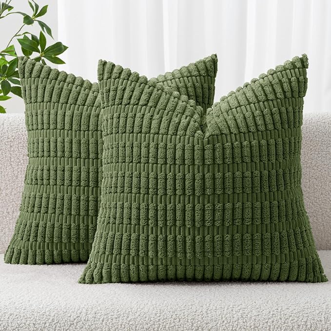 MIULEE Corduroy Decorative Throw Pillow Covers 20x20 Moss Green Pack of 2 | by MIULEE