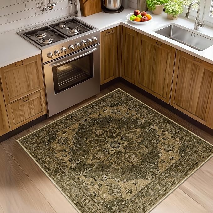 RELEANY Washable Area Rug, Square 4'x4', Water Repellent, Pet Friendly by RELEANY