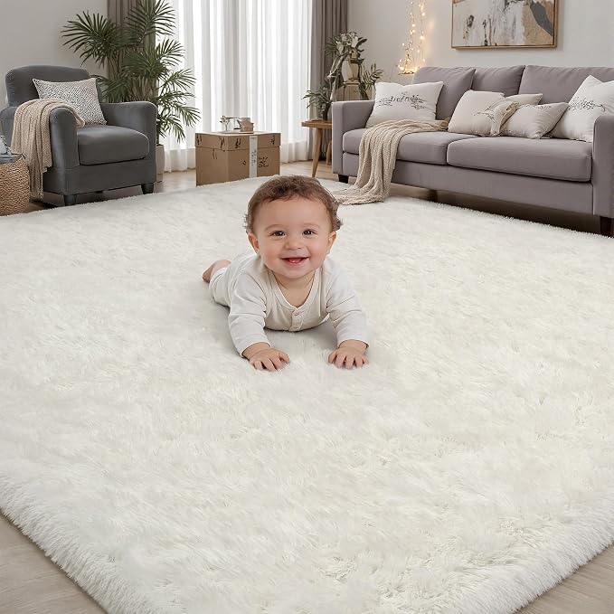 PLHXFR 4x6 Area Rugs Living Room: Fluffy Bedroom Rug Shag Carpet White | by PLHXFRSoftAreaRugs