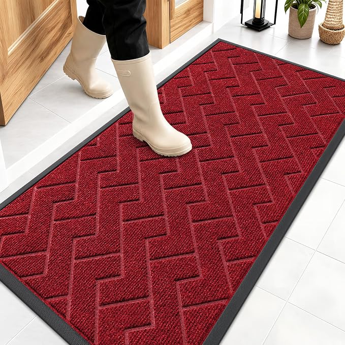 OLANLY Front Door Mat Outside 47x23, All-Season Absorbent Rubber Doormat | Wine by OLANLY