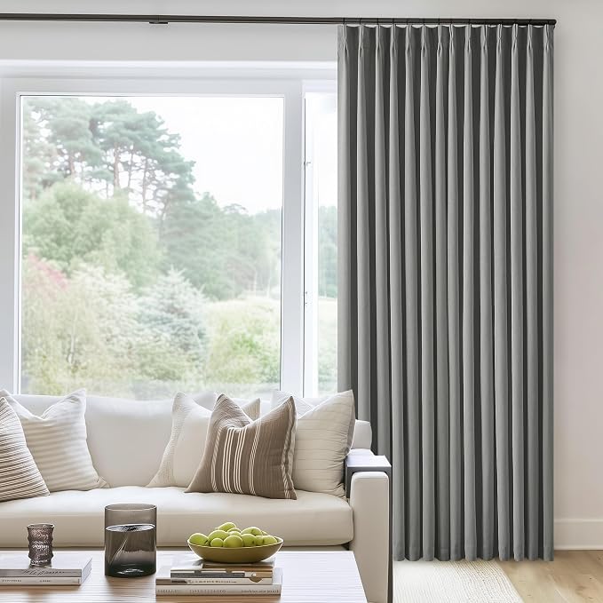 Dark Grey Linen 100% Black Out 120 Inch Curtains by Twodrapes