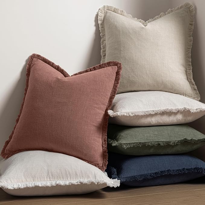 MIULEE Linen Fringe Decorative Fall Throw Pillow Covers Autumn Glaze 20x20 | - Image 4