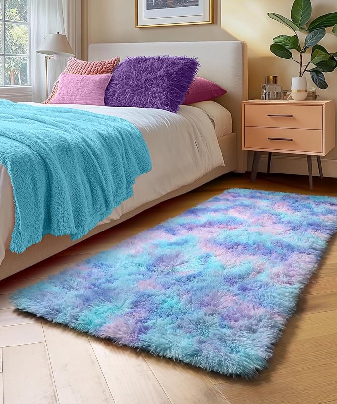 Adorable Rainbow Rugs for Bedroom Girls 2x4 Ft, Soft Purple Shag Tent Rugs | - Image 3