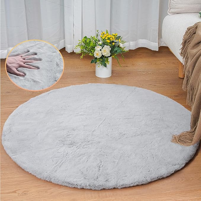 ORINOVA Grey Round Rug 3ft Machine Washable Shaggy Area Rugs by ORINOVA