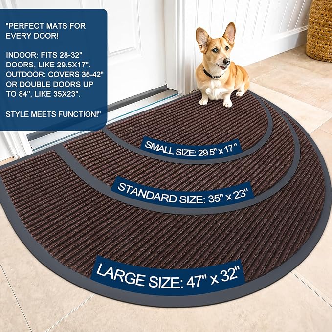 OLANLY Half Circle Front Door Mat 33x21, Waterproof Heavy-Duty Doormat | Brown - Image 2