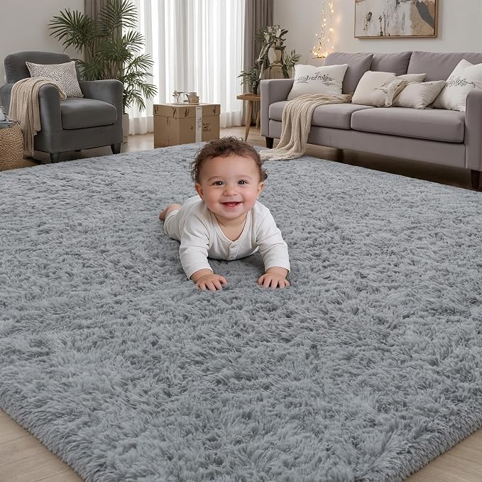 PLHXFR 4x6 Area Rugs Living Room: Fluffy Bedroom Rug Shag Carpet Grey | Upgrade by PLHXFRSoftAreaRugs