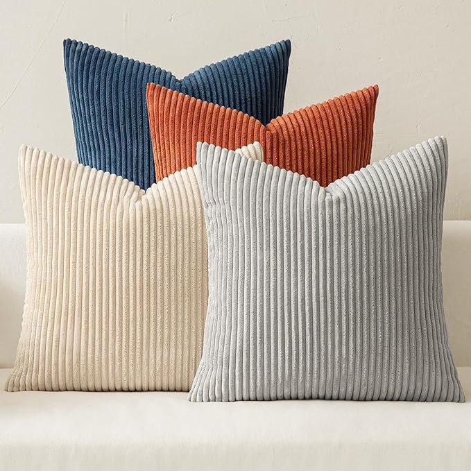 MIULEE Soft Corduroy Decorative Throw Pillow Covers Blue-Yellow 20x20 | Set of 4 by MIULEE