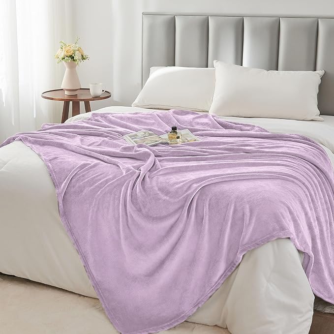 BEDELITE Fleece Blanket Soft Plush Queen Size Bed Blanket Lilac 90"x90" | Ultra - Image 5