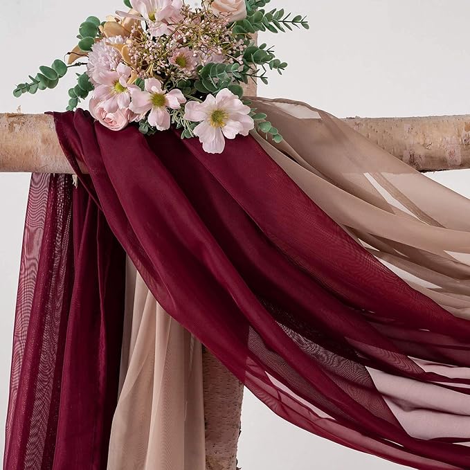 MIULEE Christmas Sheer Window Scarf Valance Extra Long Topper Window Treatment Elegant Curtain Scarves Luxury Swag Curtain Drapes for Wedding Arch Ceremony Canopy Bed, 37 x 216 One Panel, Maroon Red