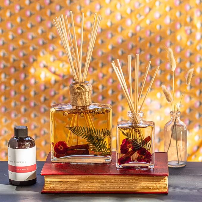 Rosy Rings Spicy Apple Botanical Reed Diffuser 13oz - Lasts 6-12 Months, Aromatherapy Diffuser, Reed Diffuser Sticks, Diffuser with Botanicals Perfect for Home Decor!