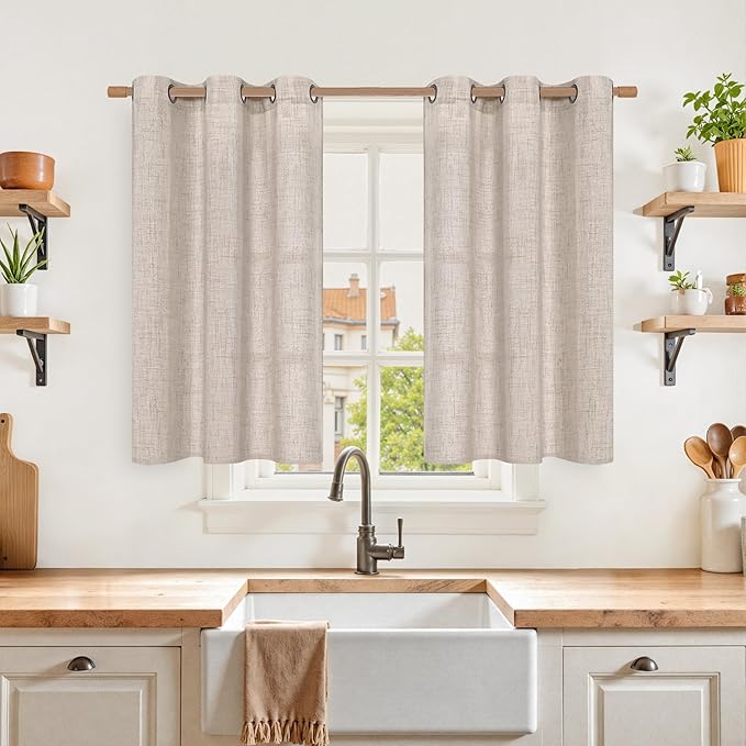 YoungsTex Natural Linen Kitchen Window Curtains 40 Inch Length by YoungsTex