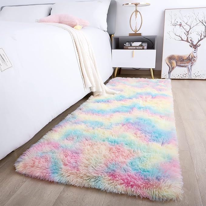 Noahas 2x6 Rainbow Fluffy Soft Runner Rug Non-Slip - Image 2