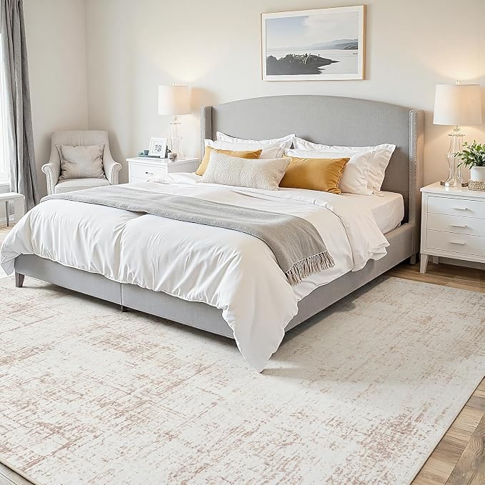 4x6 Washable Area Rug for Living Room Bedroom: Non-Slip Modern Beige White | - Image 3