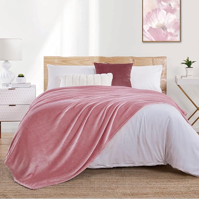 Walensee Fleece Blanket Plush Throw Fuzzy Lightweight (XL-Twin Size 66x90 Blush) Super Soft Microfiber Flannel Blankets for Couch, Bed, Sofa Ultra Luxurious Warm and Cozy for All Seasons