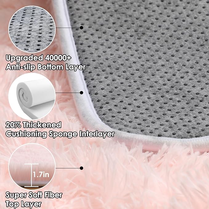 Pink Rugs for Bedroom Girls, Fluffy 4x6 Soft Plush Fuzzy Shaggy Kids Area Rug - Image 3