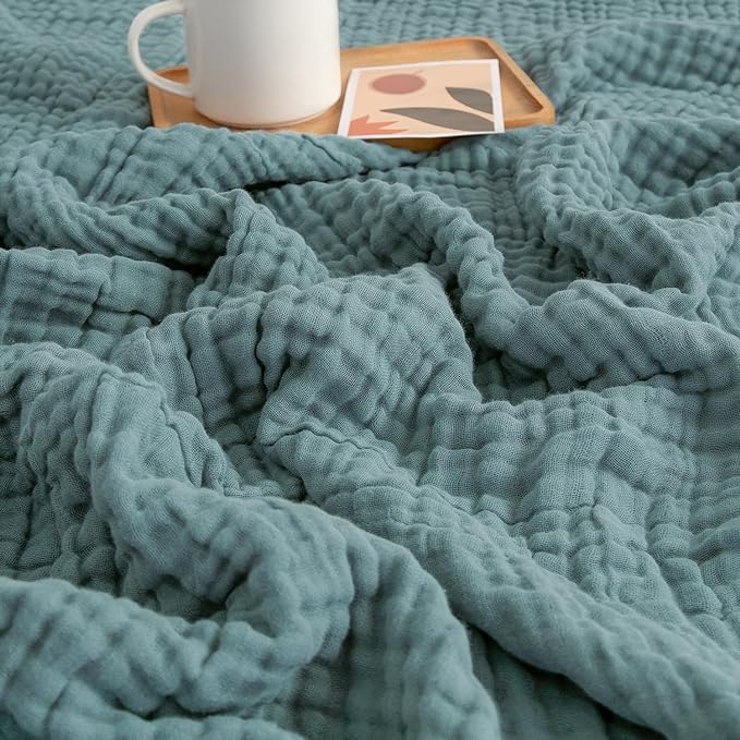 EMME Muslin Throw Blanket for Adults 100% Cotton Blankets for Couch 4-Layer by EMME