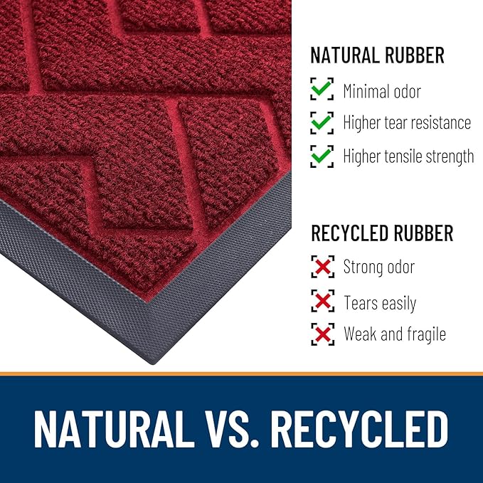 OLANLY Front Door Mat Outside 47x23, All-Season Absorbent Rubber Doormat | Wine - Image 5