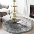 SERISSA 5x5 Fluffy Grey Round Faux Fur Area Rug by SERISSAHomeDecorCollection