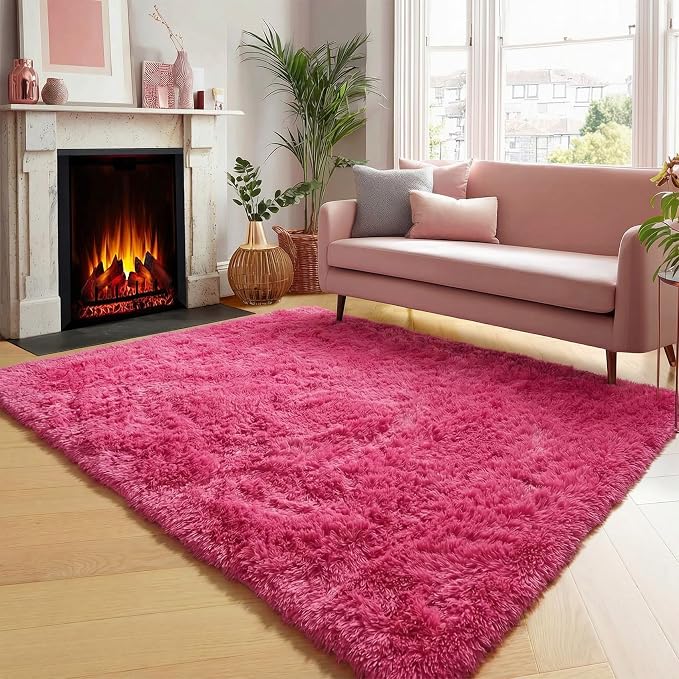 Hot Pink Area Rugs for Bedroom Living Room, Fluffy Fuzzy Shag Shaggy 4x6 by ONASAR