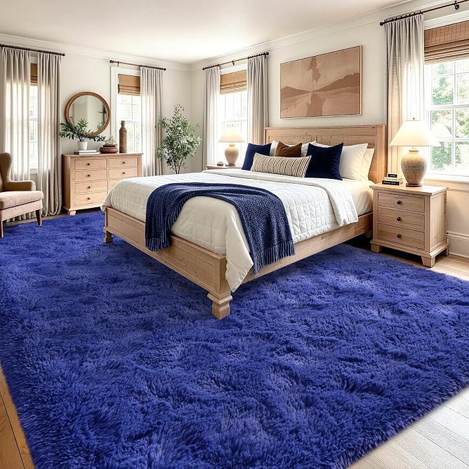 Noahas 9x12 Extra Large Royal Blue Fluffy Area Rug Non-Slip - Image 4