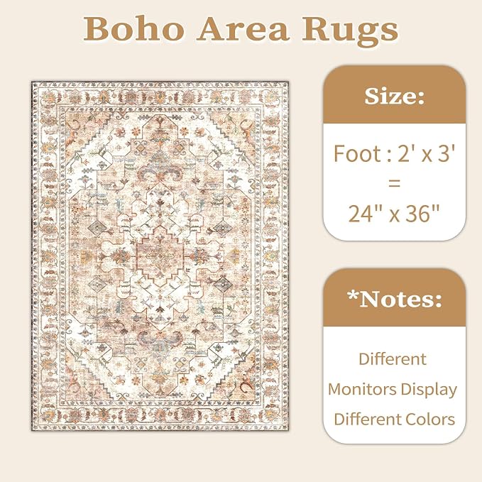 SERISSA 2x3 Washable Non Slip Boho Small Area Rug - Image 6