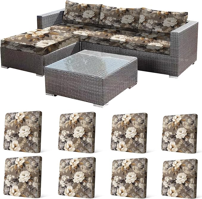 CALBODE 8 Pcs Stretch Indoor/Outdoor Seat Cushion Covers, Indoor/Outdoor Couch by CALBODE