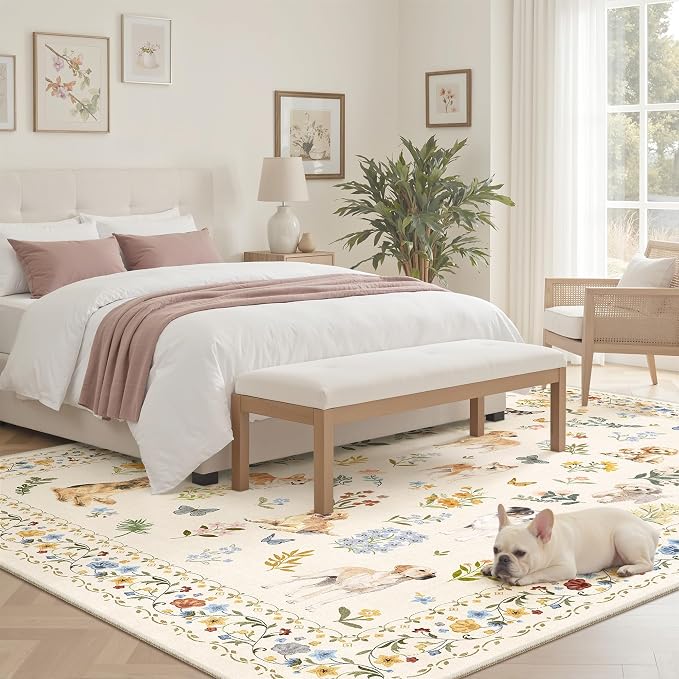 Soalmost Dog 5x7 Area Rugs for Living Room, Washable Animal Soft Rug Beige | - Image 3