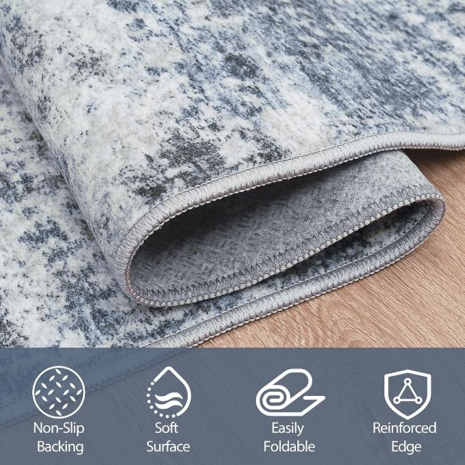 Aelenmu Runner Rugs for Hallways Kitchen 2.6x8 Non Slip Washable Blue Grey | - Image 4