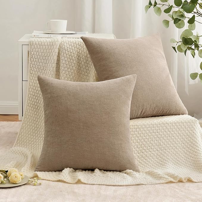 MIULEE Light Brown Chenille Couch Throw Pillow Covers, 18x18 | Set of 2 - Image 4