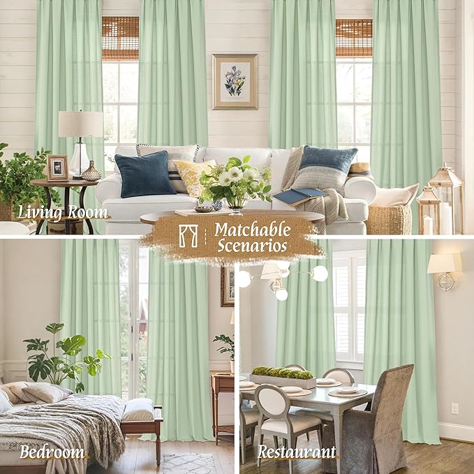 72 inches Long Light Green Linen Curtains - Image 6