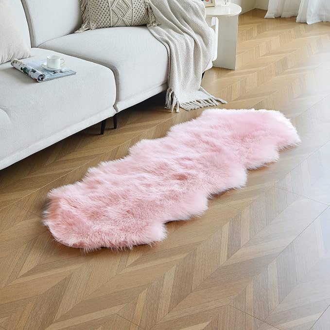 duduta Pink Faux Sheepskin Runner Rugs 2x6 ft, Fluffy Fur Couch Covers | Shag - Image 4
