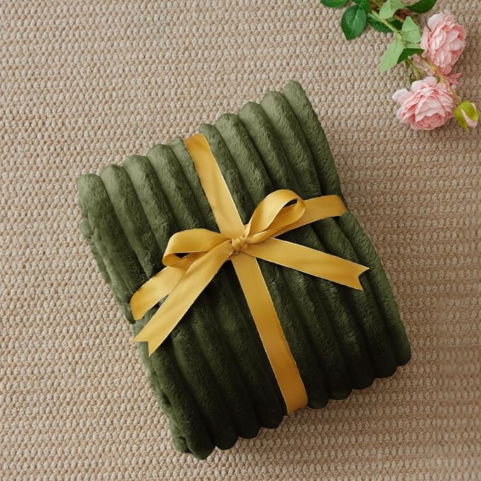 BEDELITE Ribbed Twin Blanket for Couch & Bed, Olive Green, Warm Yet Lightweight - Image 2