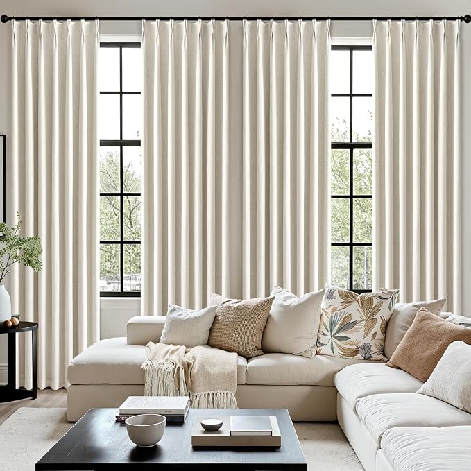 MIULEE Natural Pinch Pleated 100% Blackout Linen Curtains 40x120 Inches | Room - Image 7