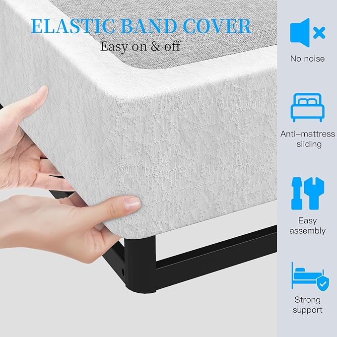 Full Box Spring, 9 Inch Metal Full Size Box Spring Only, Heavy Duty Metal Frame Mattress Foundation Support for 3000lbs, Easy Assembly, Noise Free, Non Slip