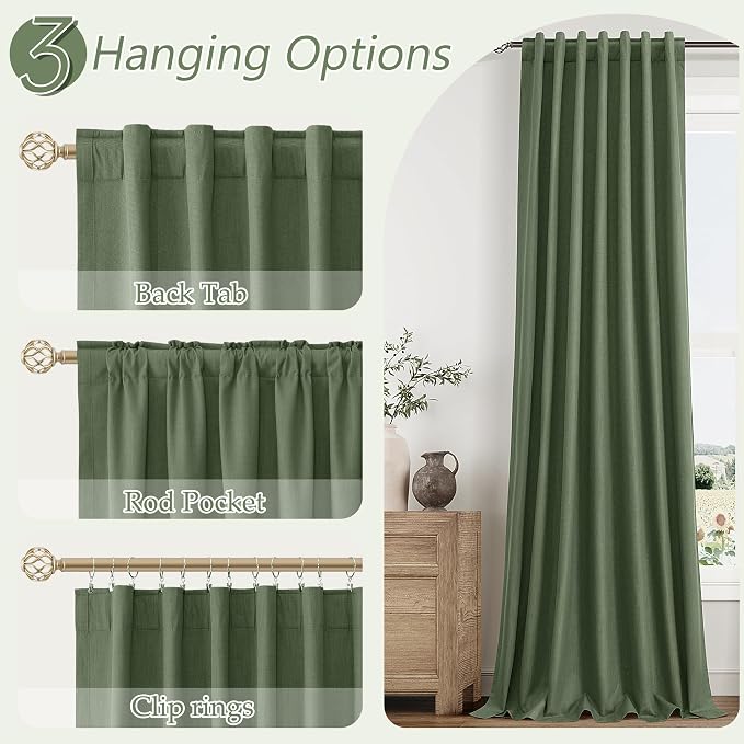 Olive Green 100% Blackout Curtains 108 Inch Length 2 Panels Set - Image 6