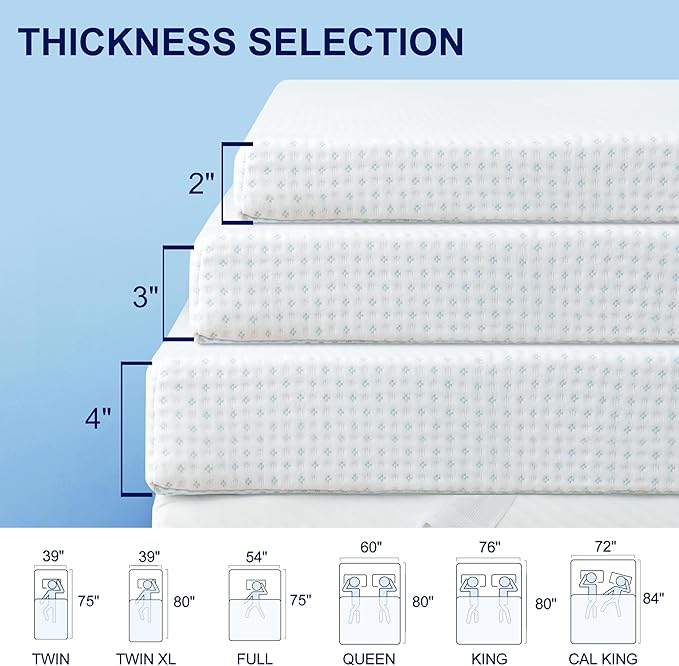 Subrtex 2 Inch Mattress Topper Cover (Only Cover) Mattress Topper Protector Bedding Rayon Made from Bamboo Removable Mattress Encasement with Zippers, Queen